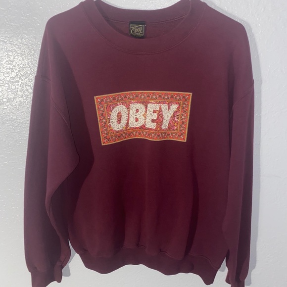 Obey maroon floral crewneck sweater - Picture 3 of 5